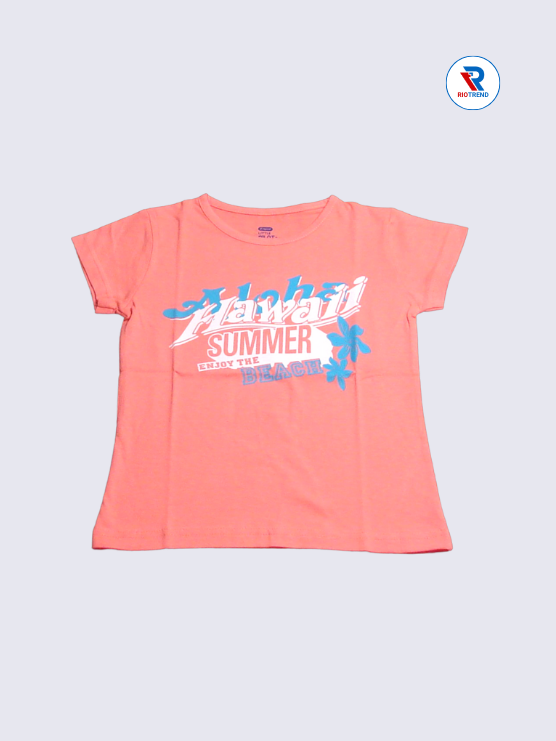 Girls T-Shirt 05-06yrs in Coral Pink Color(Front)-RioTrend