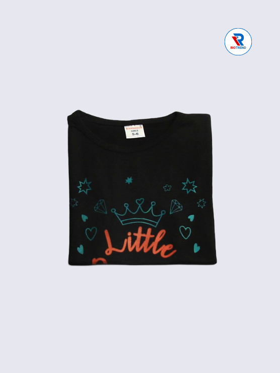 Girls T-Shirt 05 to 08yrs in Black Color(Folded)-RioTrend