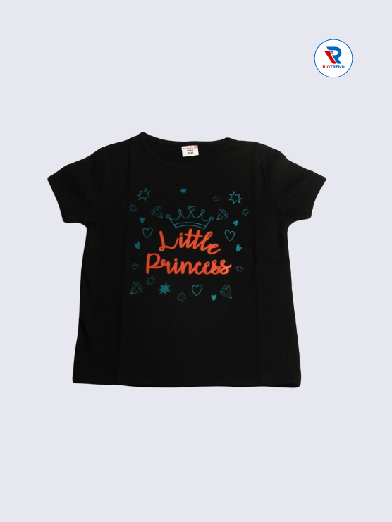 Girls T-Shirt 05 to 08yrs in Black Color(Front)-RioTrend