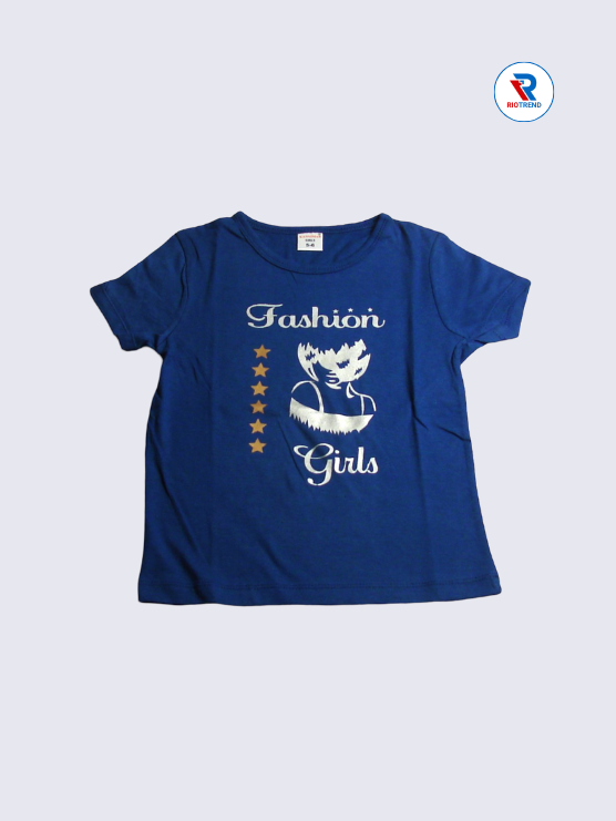 Girls T-Shirt 05 to 08yrs in Blue Color(Front)-RioTrend