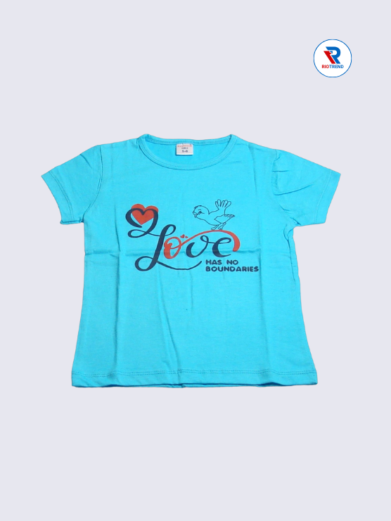 Girls T-Shirt 05 to 08yrs in Cyan Color(Front)-RioTrend