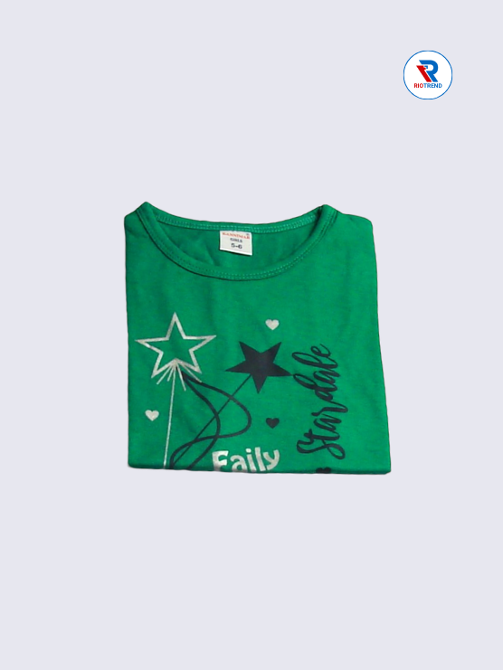 Girls T-Shirt 05 to 08yrs in Green Color(Folded)-RioTrend