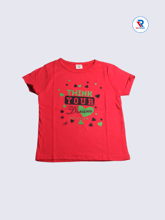 Girls T-Shirt 05 to 12yrs in Dark Pink Color(Front)-RioTrend