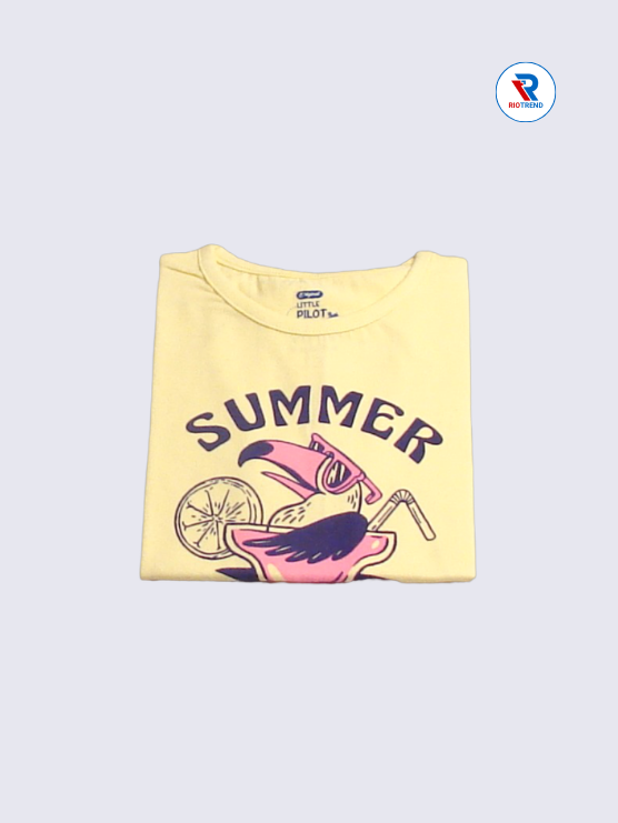 Girls T-Shirt 05 to 14yrs in Pale Yellow Color(Folded)-RioTrend