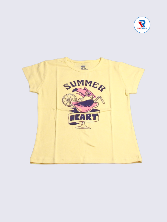 Girls T-Shirt 05 to 14yrs in Pale Yellow Color(Front)-RioTrend