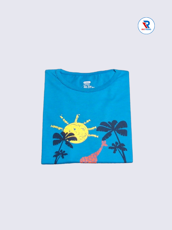 Girls T-Shirt 07-08yrs in Cerulean Blue Color(Folded)-RioTrend