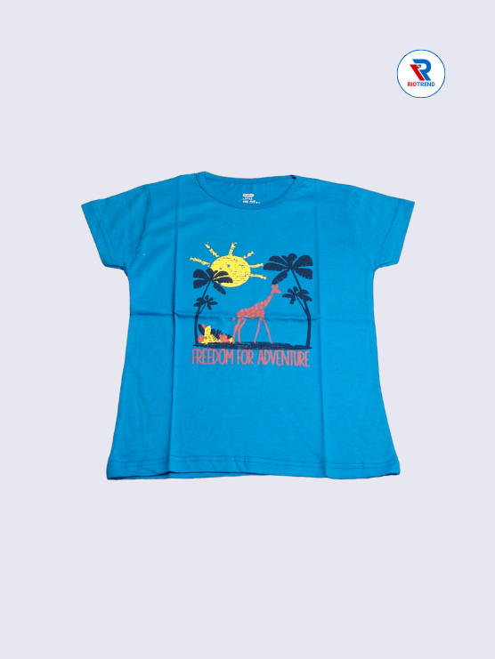 Girls T-Shirt 07-08yrs in Cerulean Blue Color(Front)-RioTrend
