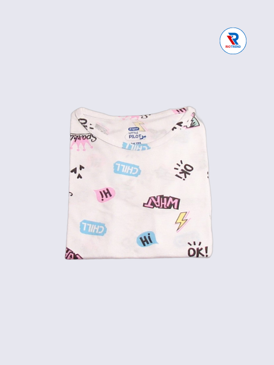 Girls T-Shirt 07-08yrs in White Color(Folded)-RioTrend