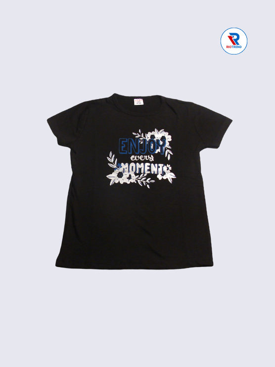 Girls T-Shirt 09 to 12yrs in Black Color(Front)-RioTrend