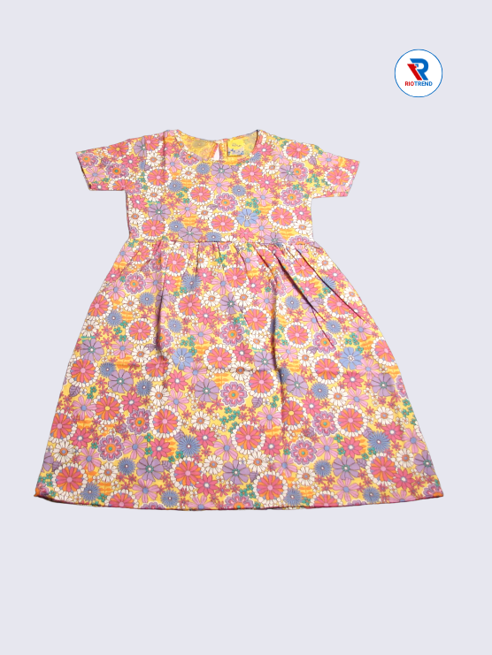 Girls Frock Sleeve 09-10yrs in Pink Sherbet Color(Front)-RioTrend