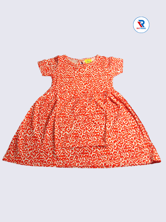 Girls Frock Sleeve 02-03yrs in Orange Color(Front)-RioTrend