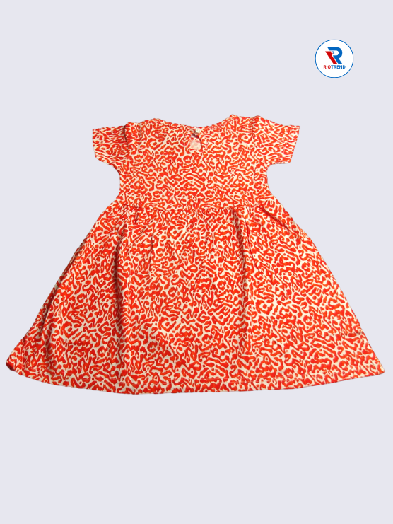 Girls Frock Sleeve 02-03yrs in Orange Color(Back)-RioTrend