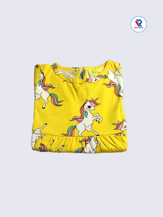 Girls Frock Sleeve 02-03yrs in Yellow Color(Folded)-RioTrend
