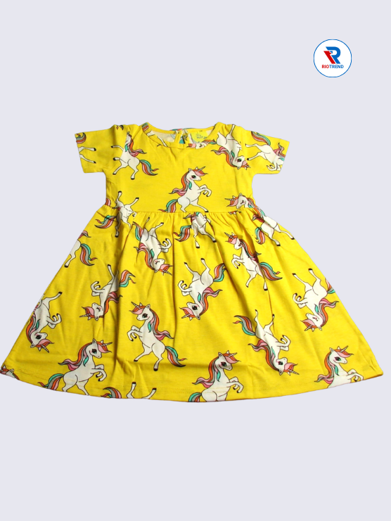 Girls Frock Sleeve 02-03yrs in Yellow Color(Front)-RioTrend