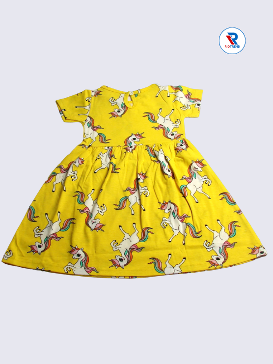 Girls Frock Sleeve 02-03yrs in Yellow Color(Back)-RioTrend