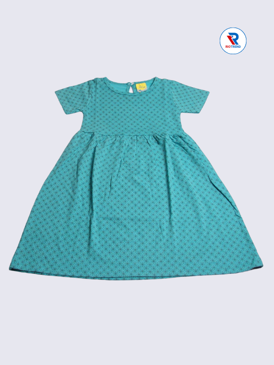 Girls Frock Sleeve 02-08yrs in Green Color(Front)-RioTrend