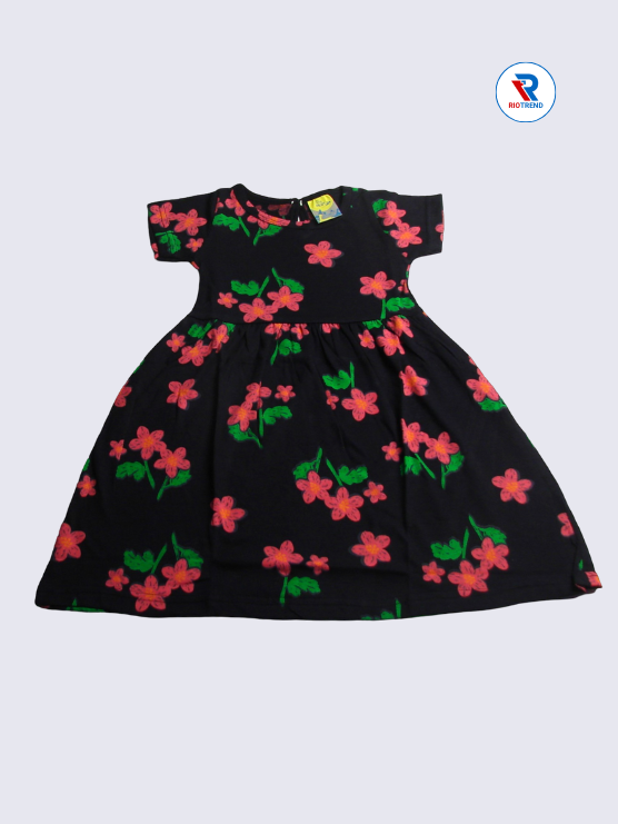 Girls Frock Sleeve 02-04yrs in Black Color(Front)-RioTrend