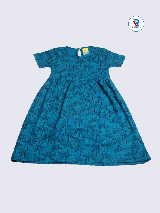 Girls Frock Sleeve 07-10yrs in Dark Sky Blue Color(Front)-RioTrend