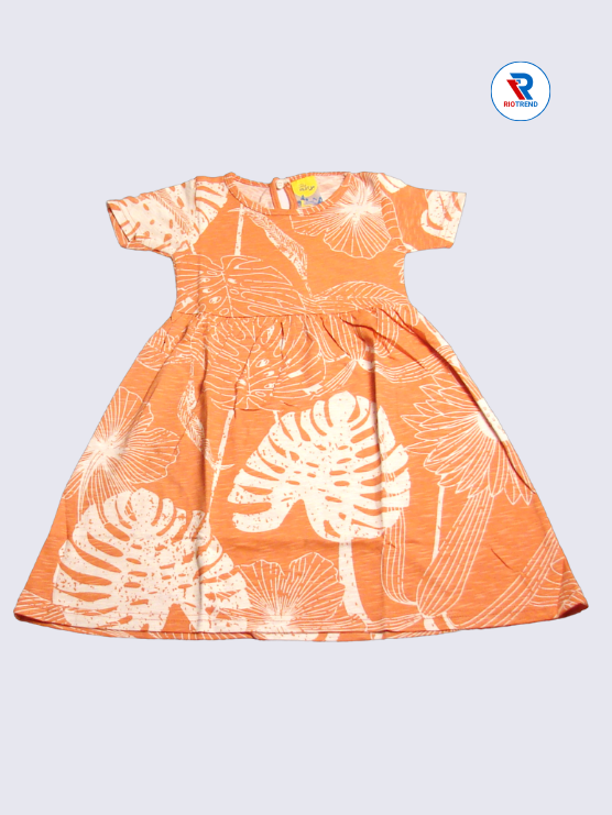 Girls Frock Sleeve 03-08yrs in Terra Cotta Color(Front)-RioTrend