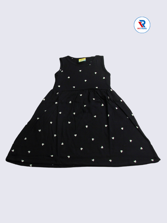 Girls Frock Sleeveless 02-08yrs in Black Color(Front)-RioTrend