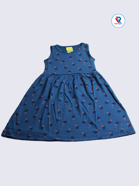 Girls Frock Sleeveless 02 to 08yrs in Dark Blue Color(Front)-RioTrend