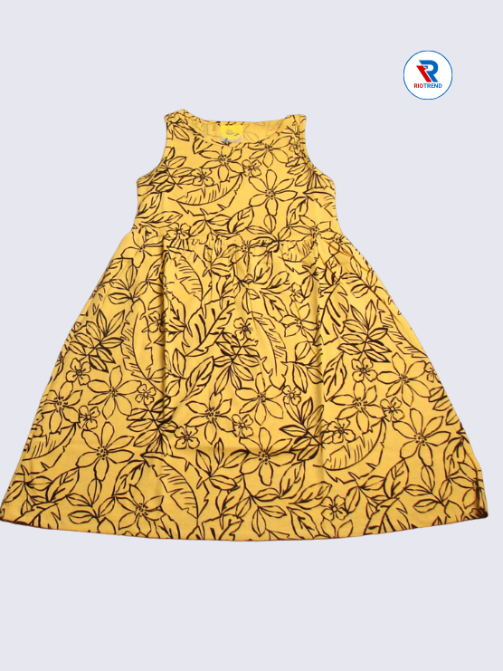 Girls Frock Sleeveless 03-10yrs in Yellow Color(Back)-RioTrend