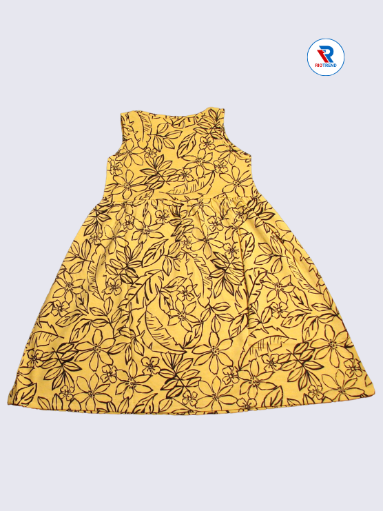 Girls Frock Sleeveless 03-10yrs in Yellow Color(Front)-RioTrend