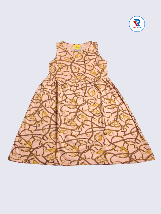 Girls Frock Sleeveless 03-10yrs in Pinkish Tan Color(Front)-RioTrend