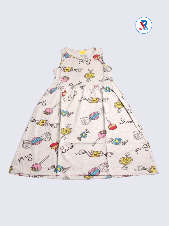 Girls Frock Sleeveless 05-08yrs in Pale Pink Color(Front)-RioTrend