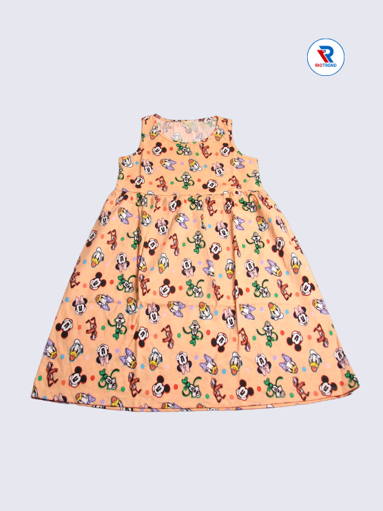 Girls Frock Sleeveless 09-10yrs in Apricot Color(Front)-RioTrend