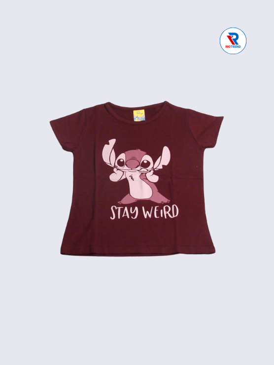 Girls T-Shirt Cotton 05-06Yrs Dark Burgundy and Blossom Pink - RioTrend