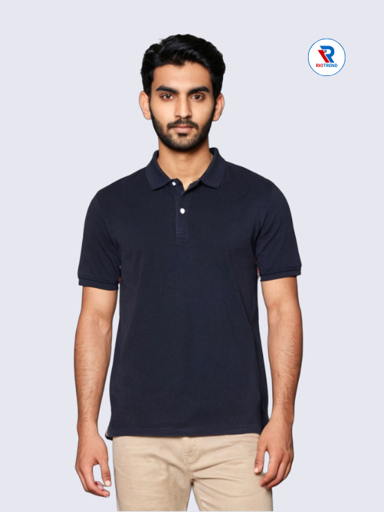 Men's Polo Collar Cotton T-Shirt Black Color