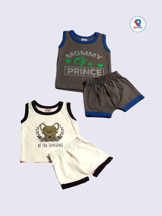 New Born Baby Clothing Set Boys & Girls (Pack of 2) - Classic & Elegant in Dark Gray and Cream Combo