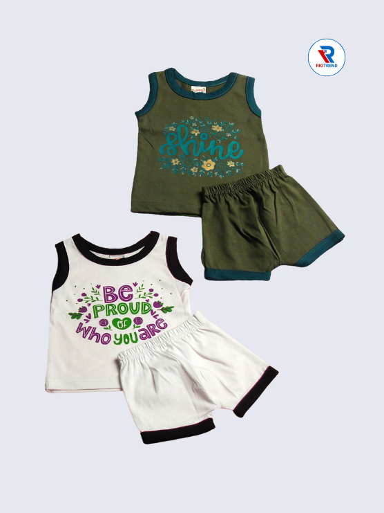 New Born Baby Clothing Set Boys & Girls (Pack of 2) - Soft & Cheerful in Light Green and White with Pink Combo