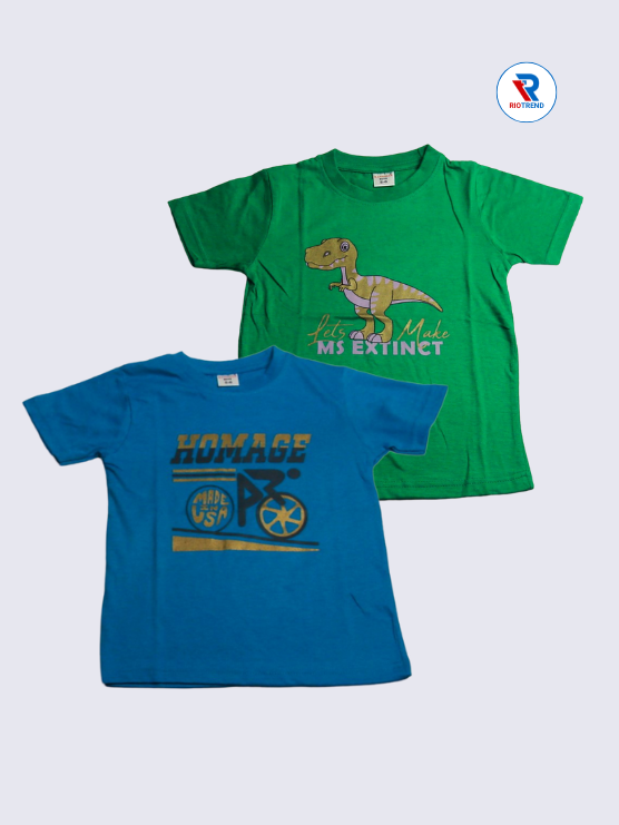 Boys Regular Fit Cotton T-Shirts Combo - Pack of 2 (Green and Blue)