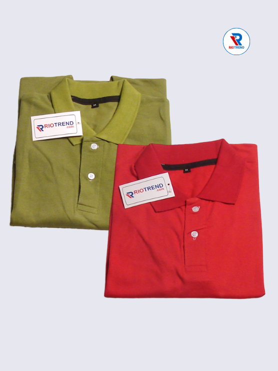 Men s Premium Cotton Polo T Shirt Set Green and Red Combo Pack of 2