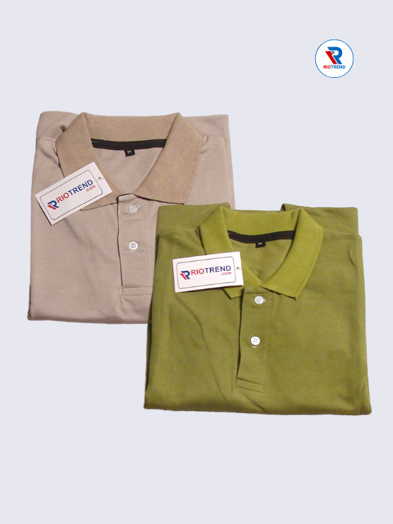 Men s Polo Collar Cotton T Shirt Cream and Green Combo Pack of 2