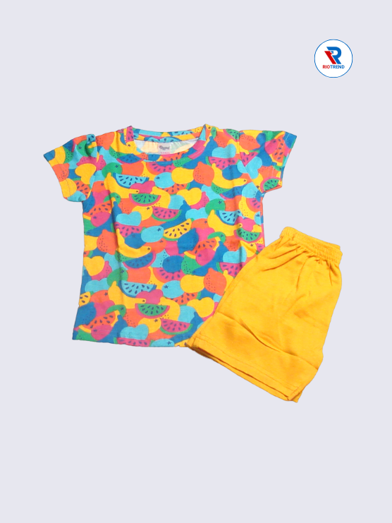 Newborn baby girls set, T-shirt and shorts in multicolor, size 12-18 months by RioTrend