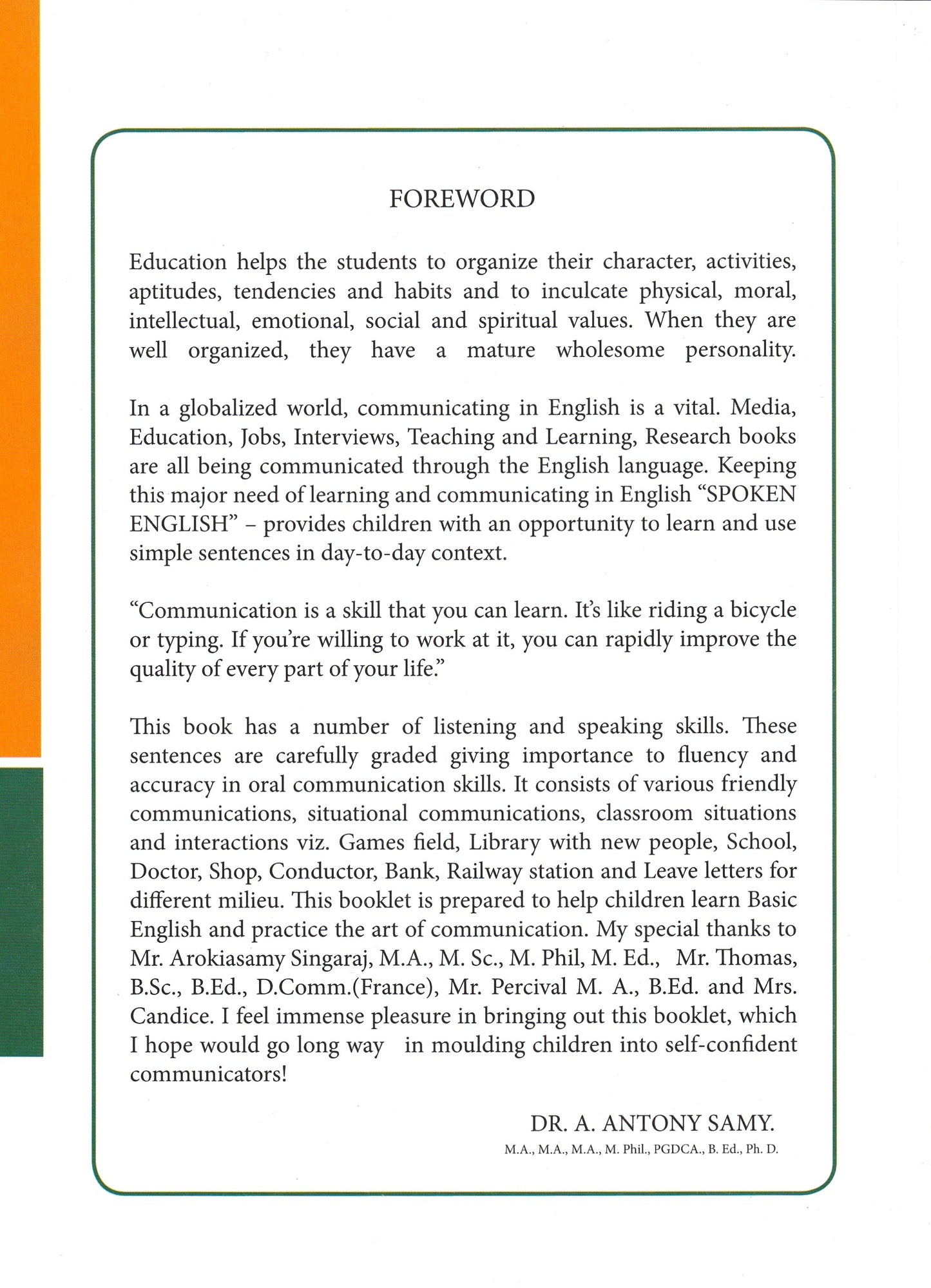 Spoken English for Children to Learn with Audio CD (English, Antony Samy)