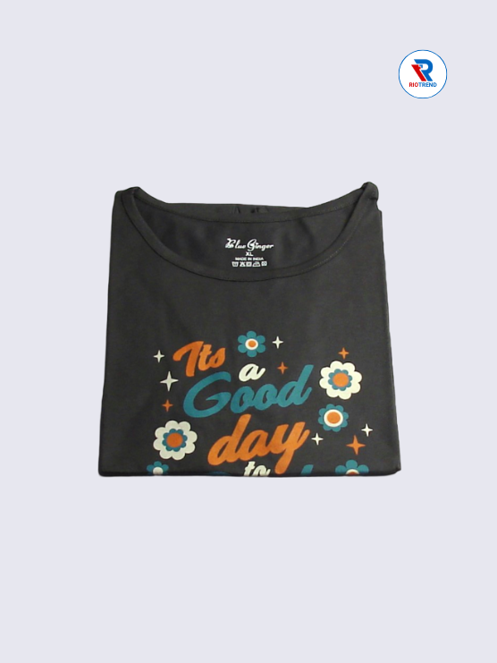 Women's T-Shirt Cotton M and XXL Charcoal Color (Folded)-RioTrend