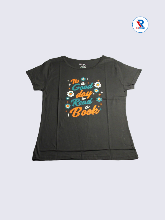 Women's T-Shirt Cotton M and XXL Charcoal Color (Front)-RioTrend