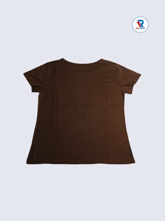 Women's T-Shirt Cotton L Dark Brown Color (Back)-RioTrend