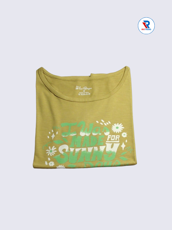 Women's T-Shirt Cotton M Mustard Color (Folded)-RioTrend