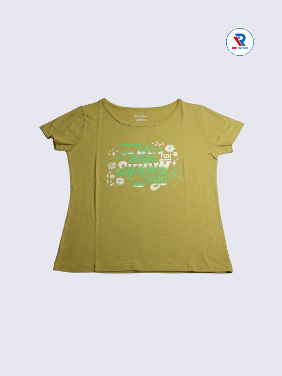 Women's T-Shirt Cotton M Mustard Color (Front)-RioTrend