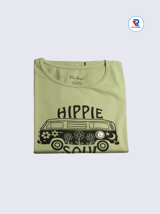 Women's T-Shirt Cotton L Olive Color (Folded)-RioTrend