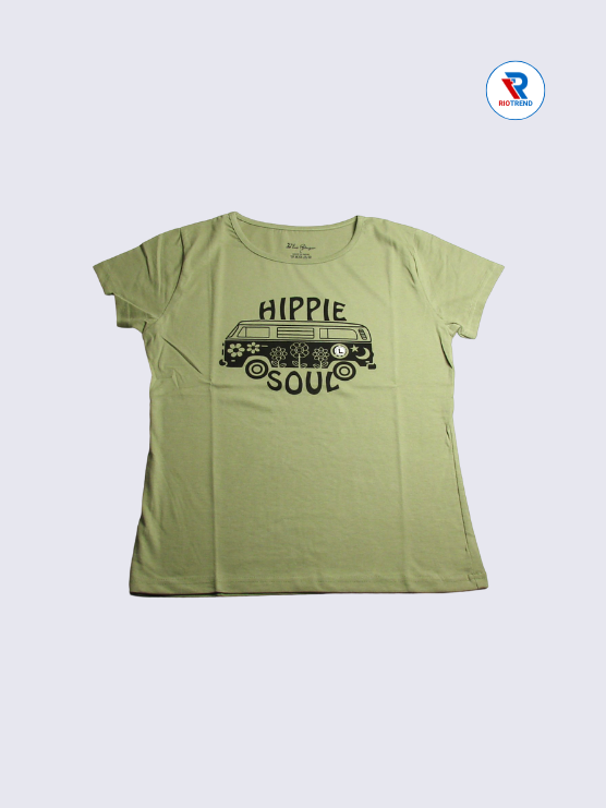 Women's T-Shirt Cotton L Olive Color (Front)-RioTrend