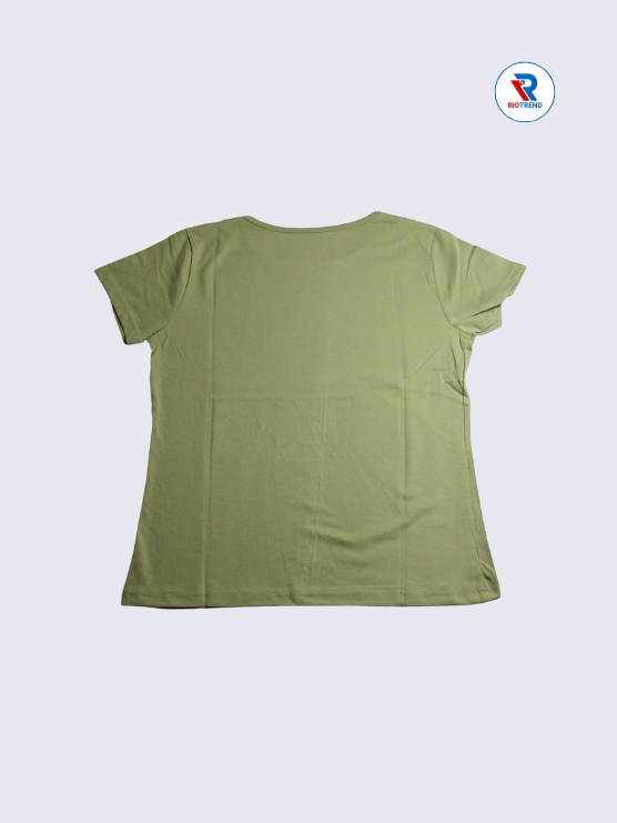 Women's T-Shirt Cotton L Olive Color (Back)-RioTrend