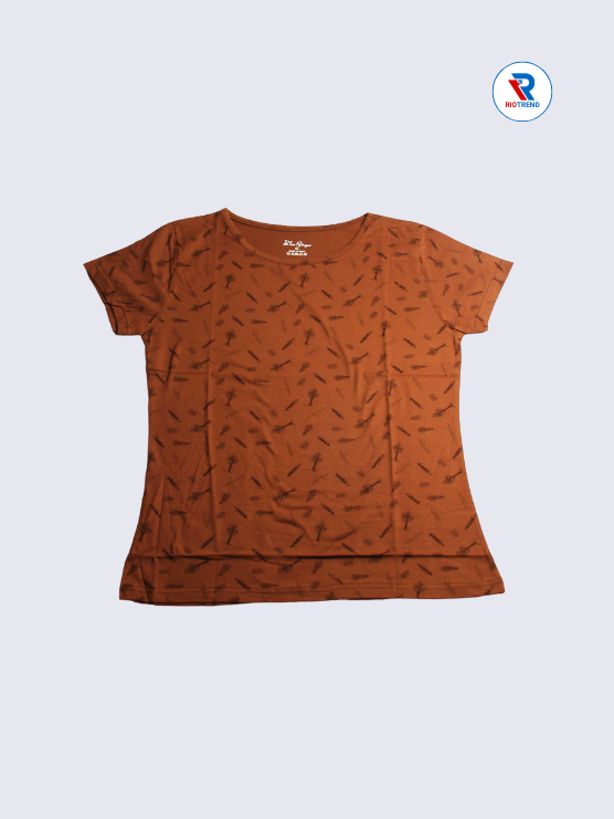 Women's T-Shirt Cotton L and XL Brown Color (Front)-RioTrend