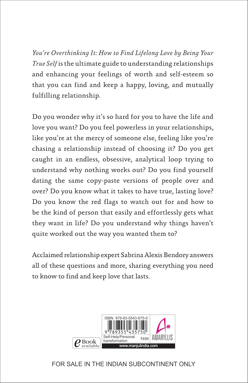 You’re Overthinking It (English, Paperback, Sabrina Alexis Bendory)