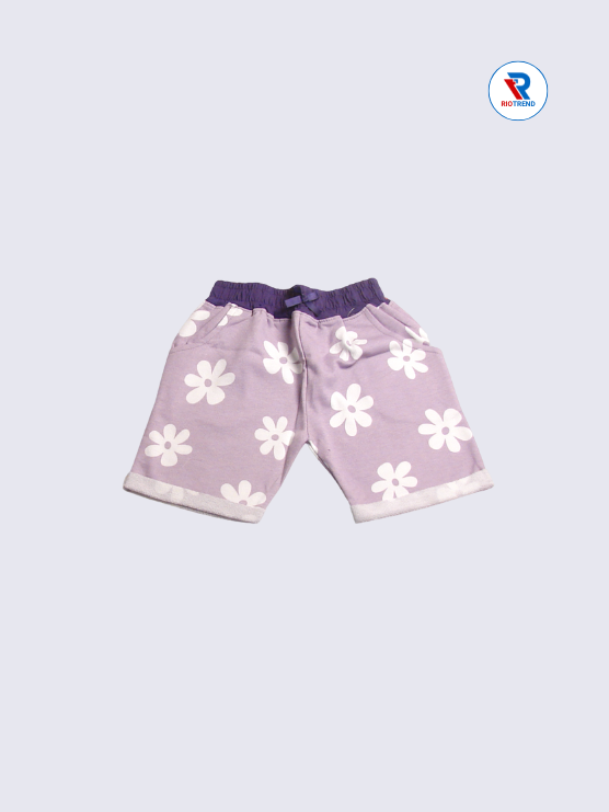 Girls' Regular Fit Lavender Shorts with Floral Patterns